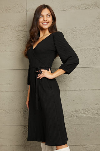 Shop Culture Code Full Size Surplice Flare Ruching Dress - High-Quality U.S. Made Women’s Fashion with Free & Fast Shipping