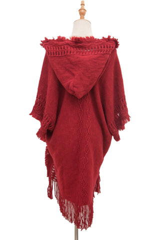 Shop Fringe Hem Hooded Poncho - High-Quality U.S. Made Women’s Fashion with Free Fast Shipping