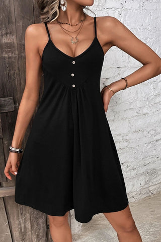 Shop Decorative Button Scoop Neck Cami Dress - High-Quality U.S. Made Women’s Fashion with Free Fast Shipping