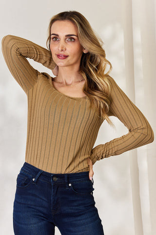 Shop Basic Bae Full Size Ribbed Long Sleeve T-Shirt - High-Quality U.S. Made Women’s Fashion with Free & Fast Shipping