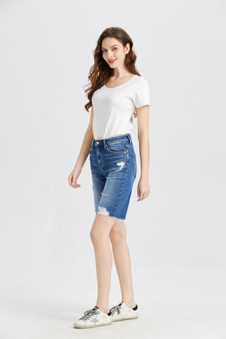 Shop BAYEAS Full Size Super High Rise Denim Bermuda Shorts - High-Quality U.S. Made Women’s Fashion with Free & Fast Shipping