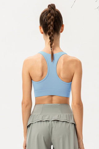 Shop Zip-Up Round Neck Sports Bra - High-Quality U.S. Made Women’s Fashion with Free & Fast Shipping