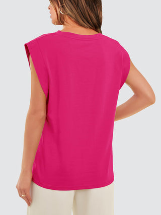 Shop Round Neck Cap Sleeve Tank - High-Quality U.S. Made Women’s Fashion with Free & Fast Shipping