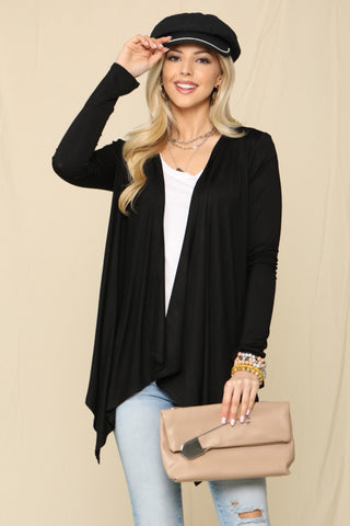 Shop Black Celeste Full Size Open Front Knit Cardigan - High-Quality U.S. Made Women’s Fashion with Free & Fast Shipping