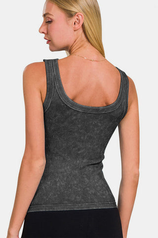 Shop Zenana 2 Way Neckline Washed Ribbed Cropped Tank - High-Quality U.S. Made Women’s Fashion with Free Fast Shipping