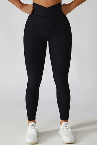 Shop Black Basic Bae Crossover Waist Active Leggings - High-Quality U.S. Made Women’s Fashion with Free & Fast Shipping