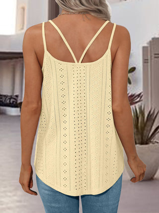 Shop Eyelet Scoop Neck Spaghetti Strap Cami - High-Quality U.S. Made Women’s Fashion with Free & Fast Shipping