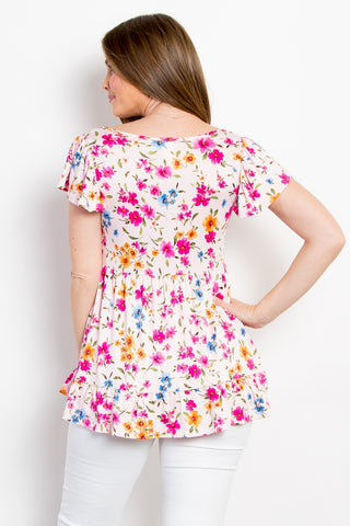 Shop Be Stage Floral Short Sleeve Ruffled Top - High-Quality U.S. Made Women’s Fashion with Free & Fast Shipping