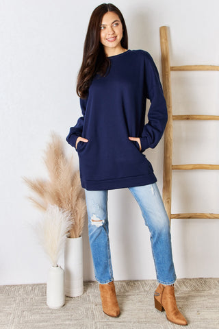 Shop Zenana Oversized Round Neck Long Sleeve Sweatshirt - High-Quality U.S. Made Women’s Fashion with Free & Fast Shipping