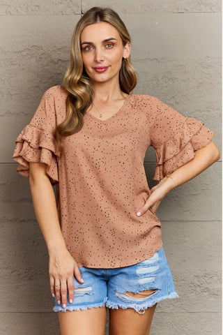 Shop Khaki Hailey & Co Darling Delights Polka Dot Woven Top - High-Quality U.S. Made Women’s Fashion with Free & Fast Shipping