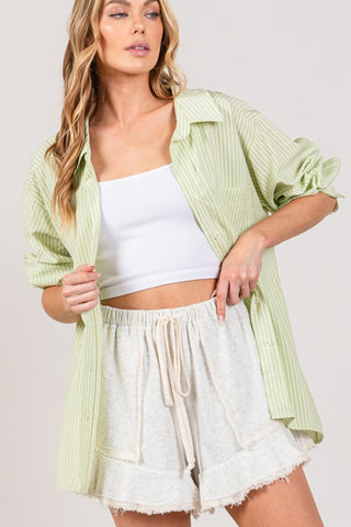 Shop SAGE + FIG Striped Button Up Long Sleeve Shirt - High-Quality U.S. Made Women’s Fashion with Free & Fast Shipping