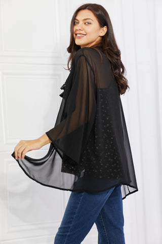 Shop Melody Just Breathe Full Size Chiffon Kimono in Black - High-Quality U.S. Made Women’s Fashion with Free & Fast Shipping