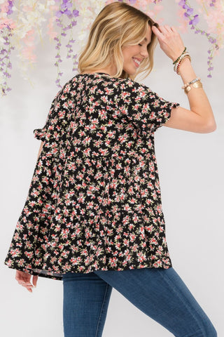 Shop Celeste Full Size Floral Ruffled Short Sleeve Blouse - High-Quality U.S. Made Women’s Fashion with Free & Fast Shipping