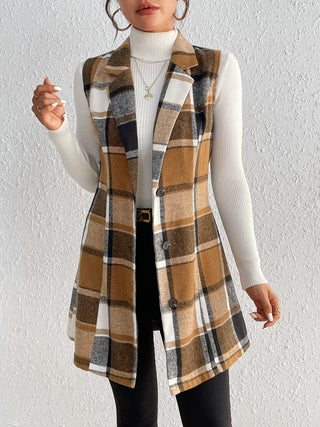 Shop Honey Plaid Lapel Collar Vest - High-Quality U.S. Made Women’s Fashion with Free Fast Shipping