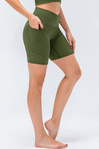 Shop Matcha Green Slim Fit V-Waistband Sports Shorts - High-Quality U.S. Made Women’s Fashion with Free & Fast Shipping