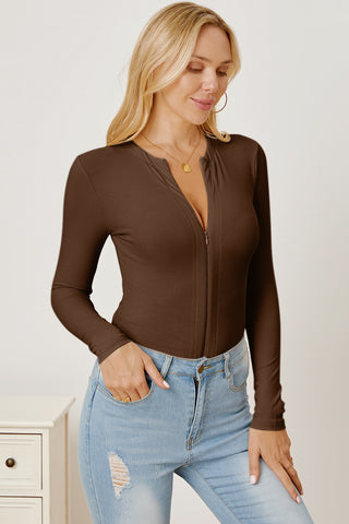 Shop Zip Up Long Sleeve Bodysuit - High-Quality U.S. Made Women’s Fashion with Free & Fast Shipping