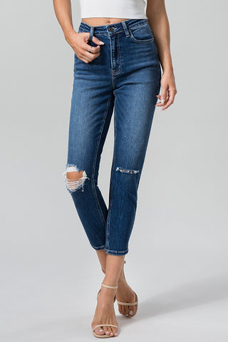 Shop BAYEAS Full Size High Waist Distressed Washed Cropped Mom Jeans - High-Quality U.S. Made Women’s Fashion with Free & Fast Shipping