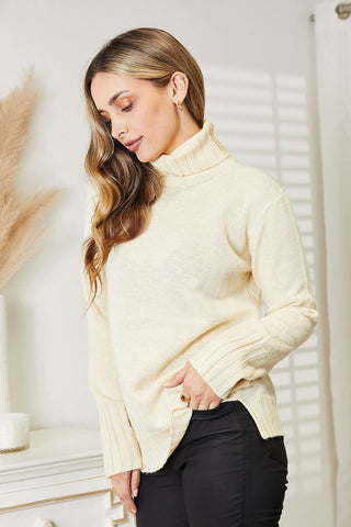 Shop Heimish Full Size Long Sleeve Turtleneck Sweater with Side Slit - High-Quality U.S. Made Women’s Fashion with Free Fast Shipping