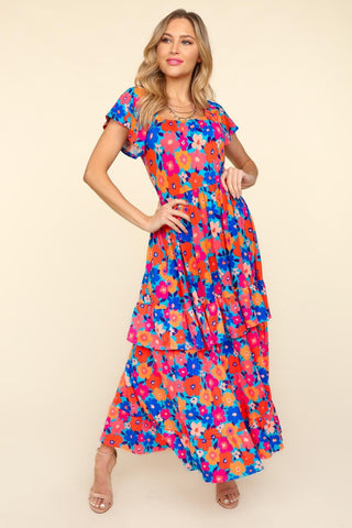 Shop Blue Orange Haptics Floral Maxi Ruffled Dress with Side Pockets - High-Quality U.S. Made Women’s Fashion with Free & Fast Shipping