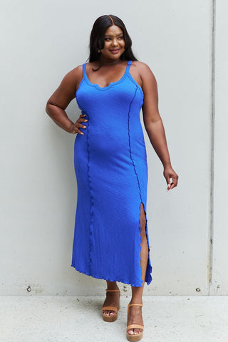 Shop Culture Code Look At Me Full Size Notch Neck Maxi Dress with Slit in Cobalt Blue - High-Quality U.S. Made Women’s Fashion with Free & Fast Shipping