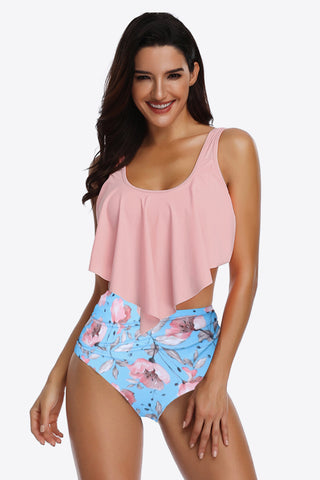 Shop Two-Tone Ruffled Two-Piece Swimsuit - High-Quality U.S. Made Women’s Fashion with Free & Fast Shipping