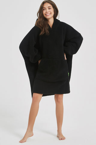 Shop Lantern Sleeve Oversized Hooded Fuzzy Lounge Dress - High-Quality U.S. Made Women’s Fashion with Free Fast Shipping