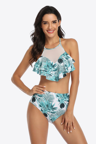 Shop Tropical Print Ruffled Two-Piece Swimsuit - High-Quality U.S. Made Women’s Fashion with Free Fast Shipping