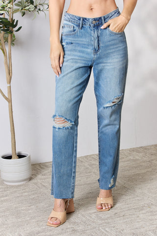 Shop Judy Blue Full Size Distressed Raw Hem Straight Jeans - High-Quality U.S. Made Women’s Fashion with Free & Fast Shipping