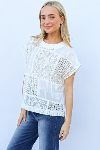 Shop And The Why Lace Patchwork Short Sleeve Top and Cami Set - High-Quality U.S. Made Women’s Fashion with Free & Fast Shipping