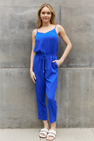 Shop ODDI Full Size Textured Woven Jumpsuit in Royal Blue - High-Quality U.S. Made Women’s Fashion with Free & Fast Shipping