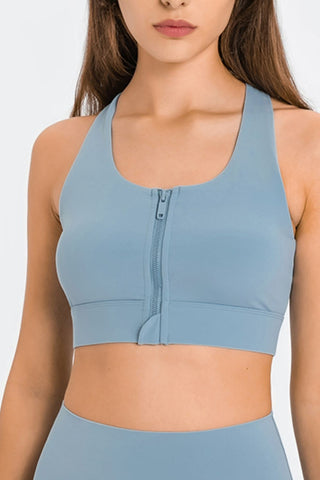 Shop Millennia Zip Up Racerback Sports Bra - High-Quality U.S. Made Women’s Fashion with Free & Fast Shipping