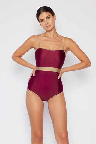 Shop Marina West Swim Wave Break Contrast Trim One-Piece in Wine - High-Quality U.S. Made Women’s Fashion with Free Fast Shipping