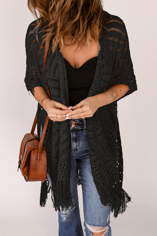 Shop Fringe Hem Slit Open Front Cardigan - High-Quality U.S. Made Women’s Fashion with Free & Fast Shipping