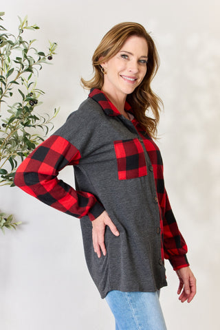 Shop Heimish Full Size Plaid Button Down Shacket - High-Quality U.S. Made Women’s Fashion with Free & Fast Shipping