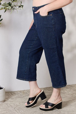 Shop Judy Blue Full Size High Waist Cropped Wide Leg Jeans - High-Quality U.S. Made Women’s Fashion with Free & Fast Shipping