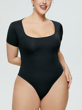 Shop Black Full Size Square Neck Short Sleeve Bodysuit - High-Quality U.S. Made Women’s Fashion with Free & Fast Shipping