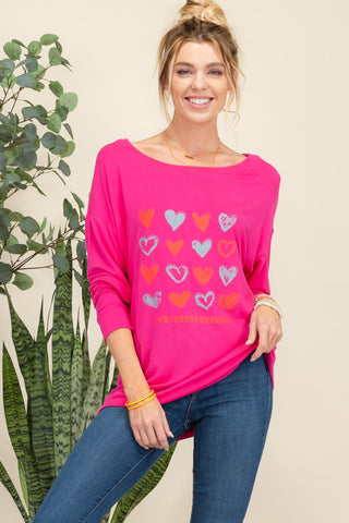 Shop FUCHSIA Celeste Full Size Heart Graphic Long Sleeve T-Shirt - High-Quality U.S. Made Women’s Fashion with Free & Fast Shipping