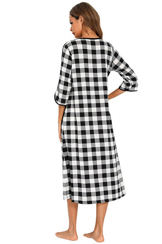 Shop Round Neck Three-Quarter Sleeve Midi Night Dress - High-Quality U.S. Made Women’s Fashion with Free Fast Shipping