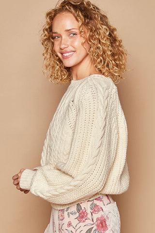 Shop POL Cable Knit Cutout Long Sleeve Sweater - High-Quality U.S. Made Women’s Fashion with Free & Fast Shipping