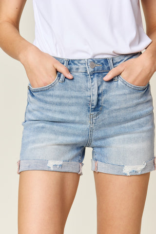 Shop Judy Blue Full Size High Waist Rolled Denim Shorts - High-Quality U.S. Made Women’s Fashion with Free & Fast Shipping