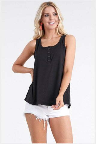 Shop Black Ninexis Square Neck Half Button Tank - High-Quality U.S. Made Women’s Fashion with Free & Fast Shipping