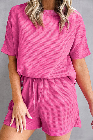 Shop Hot Pink Waffle-Knit Round Neck Top and Shorts Set - High-Quality U.S. Made Women’s Fashion with Free & Fast Shipping