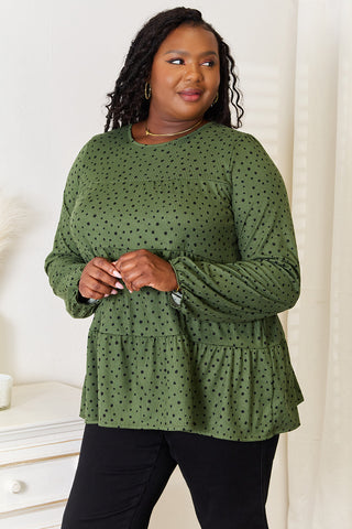 Shop Heimish Full Size Long Puff Sleeve Polka Tiered Top - High-Quality U.S. Made Women’s Fashion with Free & Fast Shipping