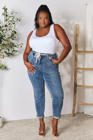 Shop Judy Blue Full Size High Waist Drawstring Denim Jeans - High-Quality U.S. Made Women’s Fashion with Free & Fast Shipping