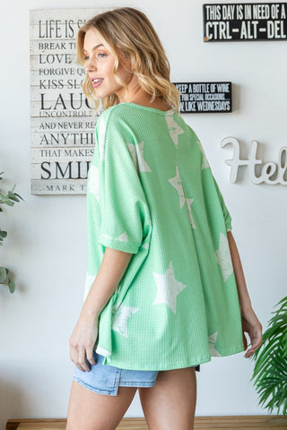 Shop HOPELY Star Pattern Oversized Waffle T-Shirt - High-Quality U.S. Made Women’s Fashion with Free & Fast Shipping