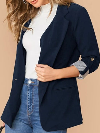 Shop Lapel Collar Roll-Tab Sleeve Blazer - High-Quality U.S. Made Women’s Fashion with Free & Fast Shipping