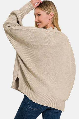 Shop Zenana Side Sit Oversize Sweater - High-Quality U.S. Made Women’s Fashion with Free & Fast Shipping