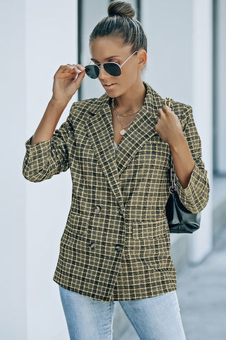 Shop Plaid Double-Breasted Long Sleeve Blazer - High-Quality U.S. Made Women’s Fashion with Free & Fast Shipping