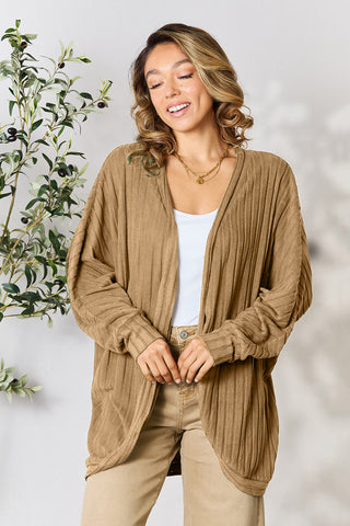 Shop Khaki Basic Bae Full Size Ribbed Cocoon Cardigan - High-Quality U.S. Made Women’s Fashion with Free & Fast Shipping