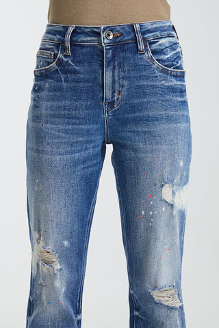 Shop BAYEAS Full Size High Waist Distressed Paint Splatter Pattern Jeans - High-Quality U.S. Made Women’s Fashion with Free & Fast Shipping